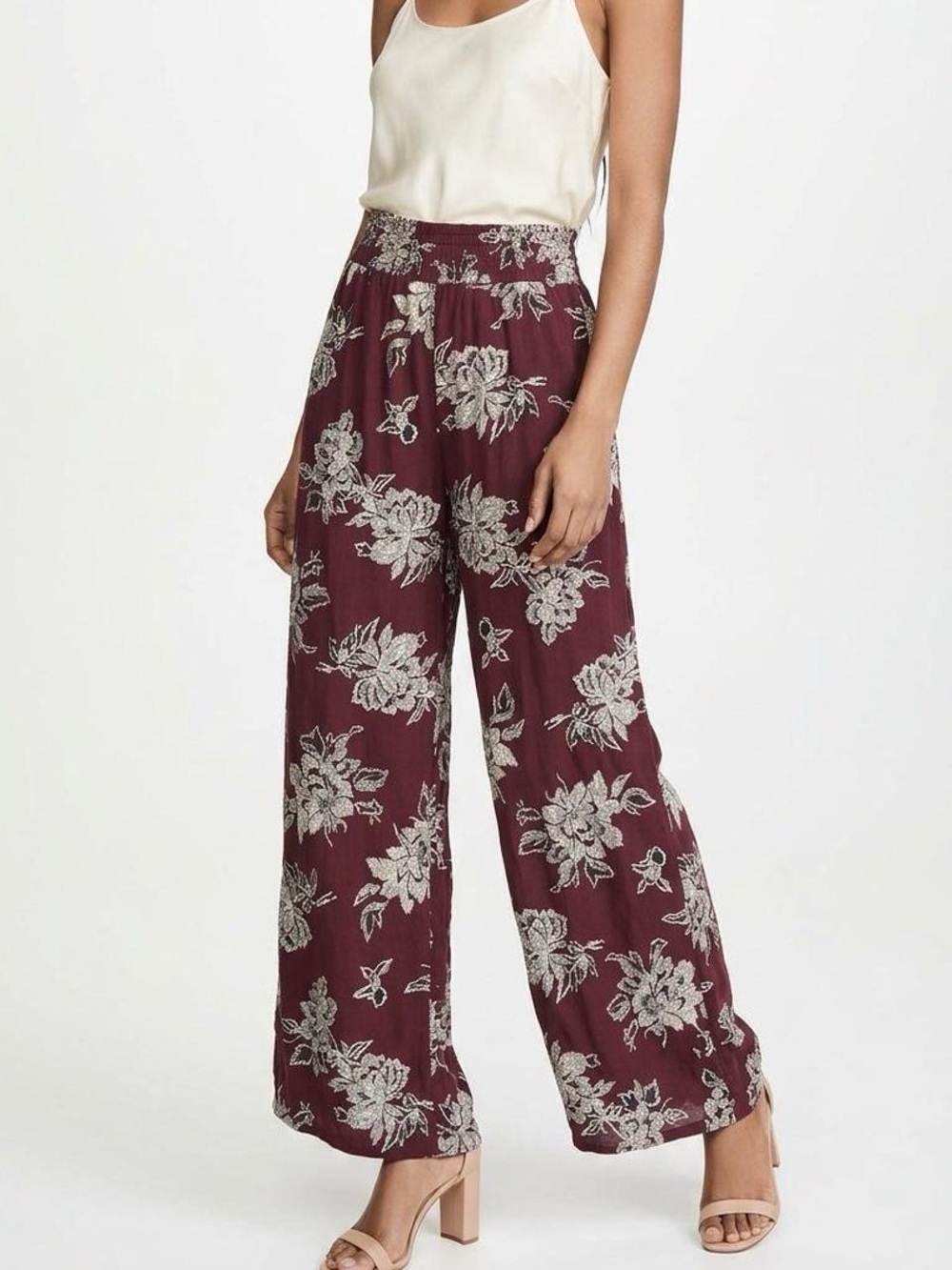 Abercrombie & Fitch Burgundy Floral Wide-Leg Palazzo Pants
